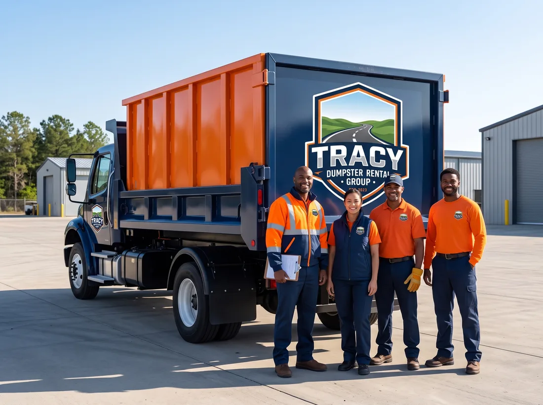 Commercial dumpster rental serviced by the Tracy Dumpster Rental Group team