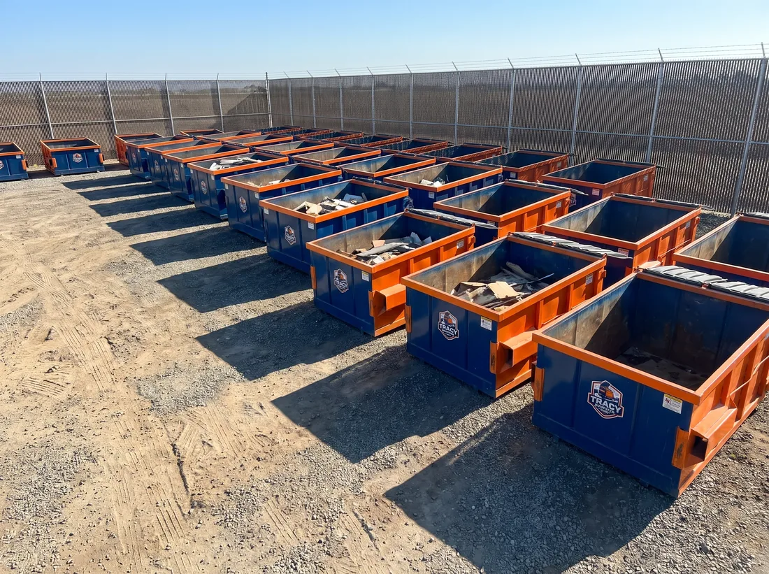 Dumpster loaded with yard waste and landscaping debris in Tracy, CA